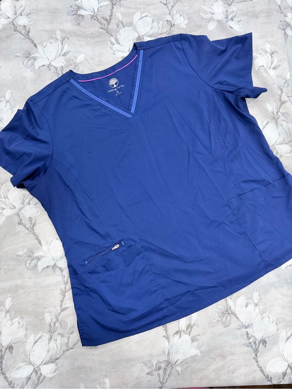 Healing Hands Purple Label Navy Blue Scrub Top Women’s 3X Zip Pocket Stretch